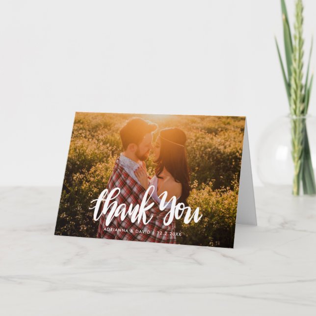 Tarjeta De Agradecimiento Boda Foto Gracias Guión Escrito A Mano (Anverso)