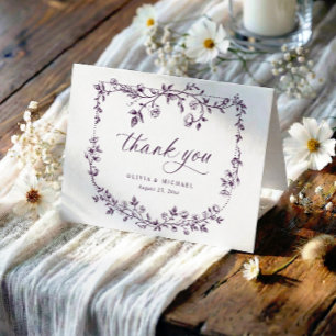 Tarjeta De Agradecimiento Boda Foto Morado Berenjena Francés Antiguo
