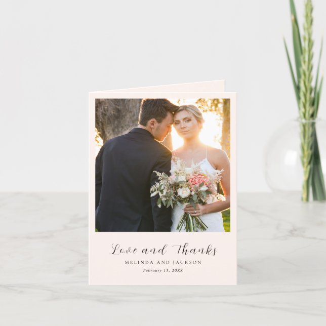 Tarjeta De Agradecimiento Boda Foto Neutral Terroso Moderna (Anverso)