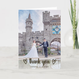 Tarjeta De Agradecimiento Boda Foto Simple Corazón Blanco y Negro Adorable