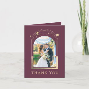Tarjeta De Agradecimiento Boda Fotografía Celestial Plum Gold