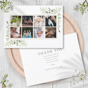 Tarjeta De Agradecimiento Boda Fotográfica Collage de 8 Elegante Verdor