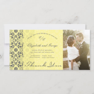 Tarjeta De Agradecimiento Boda fotográfico amarillo y gris de encaje de Dama
