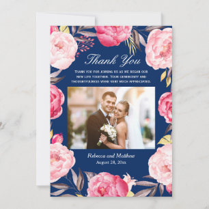 Tarjeta De Agradecimiento Boda fotográfico azul de la Marina de Guerra Flora