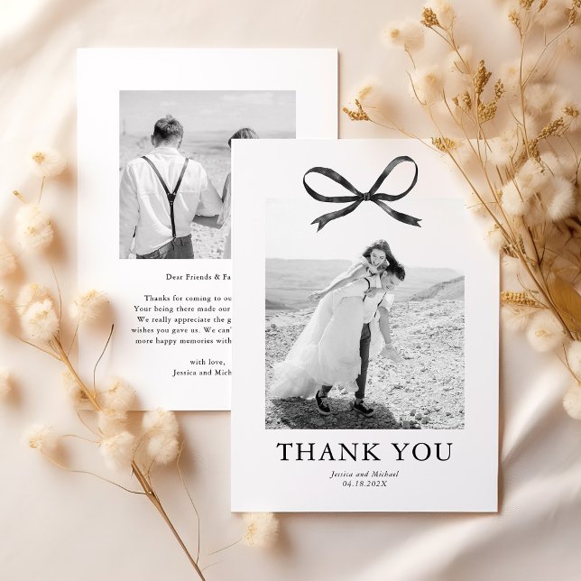 Tarjeta De Agradecimiento Boda fotográfico Black Bow (Subido por el creador)