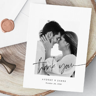 Tarjeta De Agradecimiento Boda fotográfico blanco con letras de mano de Moda