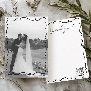 Tarjeta De Agradecimiento Boda fotográfico blanco y negro con grietas de man