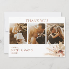 Tarjeta De Agradecimiento Boda fotográfico Boho Rust Terracotta Pampas