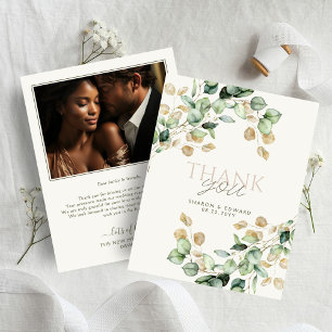 Tarjeta De Agradecimiento Boda fotográfico botánico Eucalyptus Greenery & Go