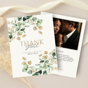 Tarjeta De Agradecimiento Boda fotográfico botánico Eucalyptus Greenery & Go