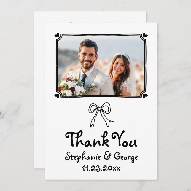 Tarjeta De Agradecimiento Boda fotográfico caprichoso dibujado a mano (Anverso / Reverso)