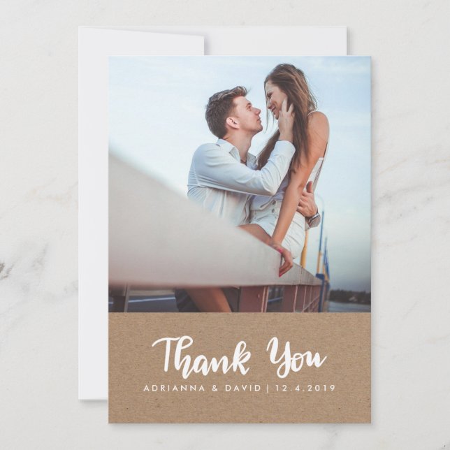 Tarjeta De Agradecimiento Boda fotográfico Casual Gracias Papel Kraft (Anverso)