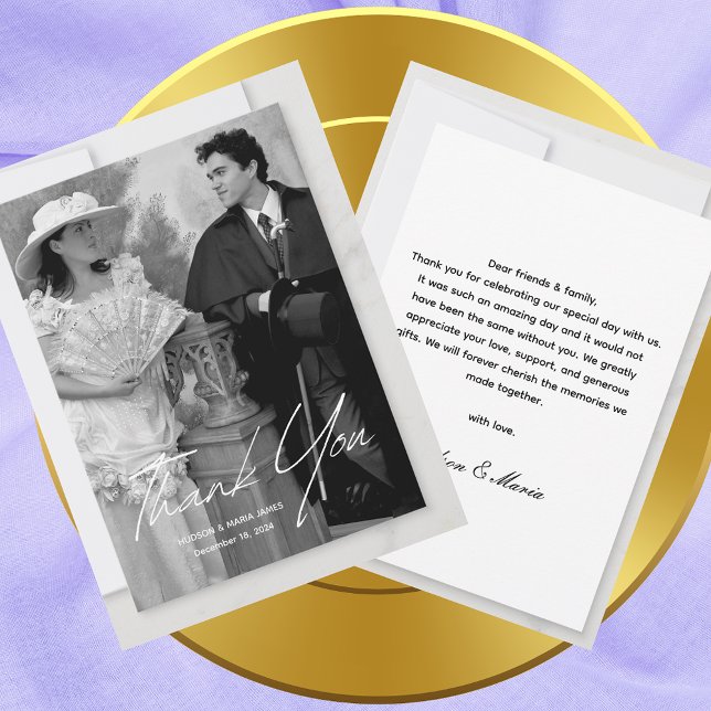 Tarjeta De Agradecimiento Boda fotográfico clásico con guión simple personal (Subido por el creador)