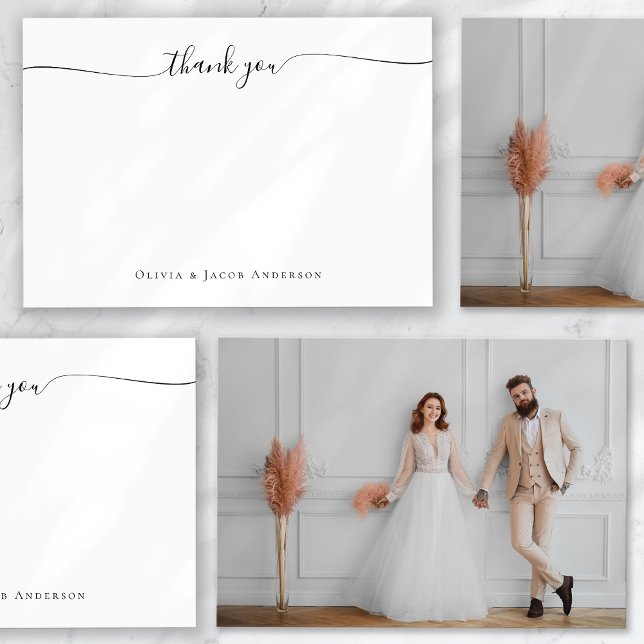 Tarjeta De Agradecimiento Boda fotográfico clásico de caligrafía simple (Subido por el creador)