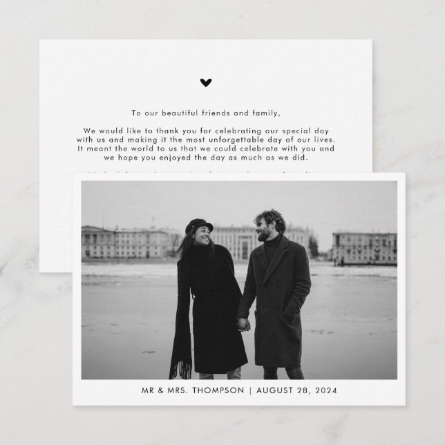 Tarjeta De Agradecimiento Boda fotográfico clásico en blanco y negro (Anverso / Reverso)