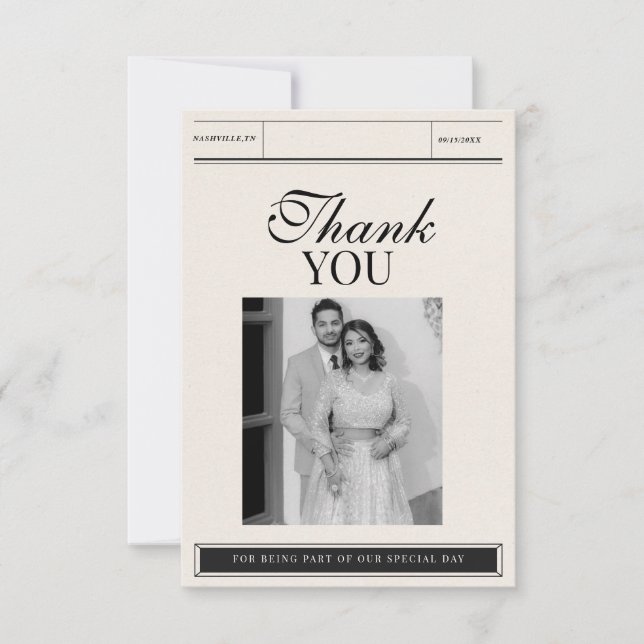 Tarjeta De Agradecimiento Boda fotográfico clásico Minimalista elegante (Anverso)