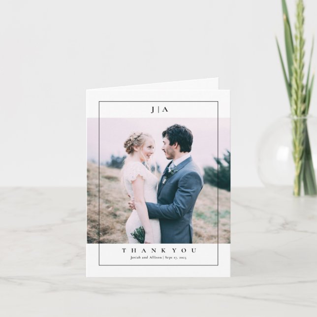 Tarjeta De Agradecimiento Boda fotográfico clásico monograma (Anverso)