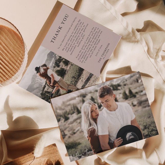 Tarjeta De Agradecimiento Boda fotográfico clásico simple Boho Beige 2 (Subido por el creador)
