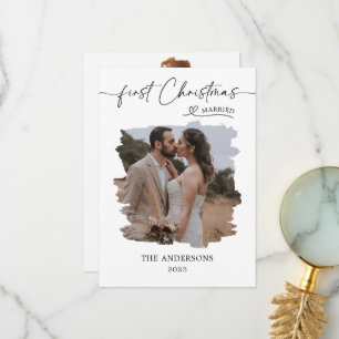 Tarjeta De Agradecimiento Boda fotográfico con cepillado navideño casado