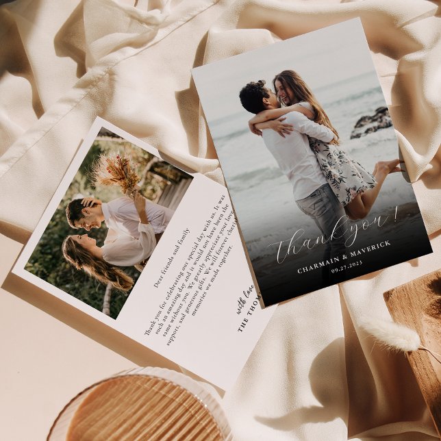 Tarjeta De Agradecimiento Boda fotográfico con guión moderno (Subido por el creador)