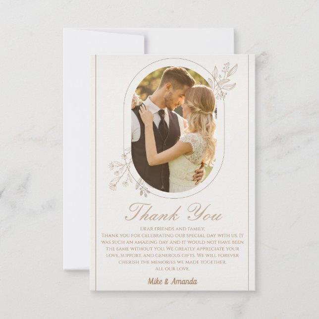 Tarjeta De Agradecimiento Boda fotográfico con guión moderno Gracias Cartas (Anverso)