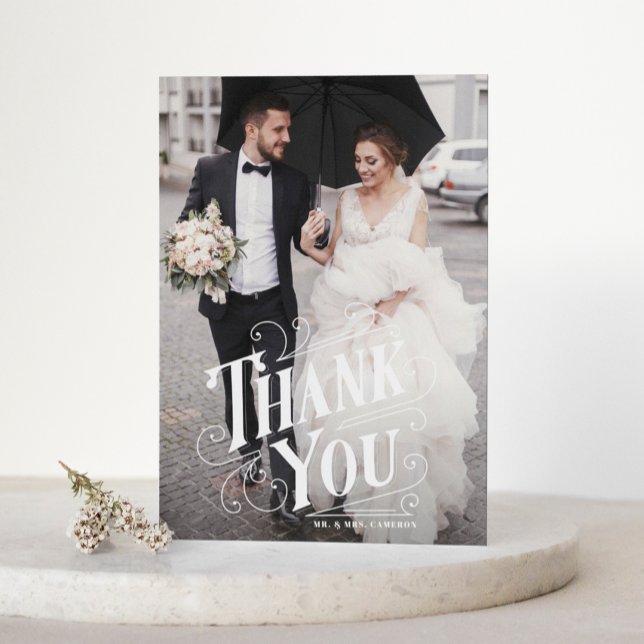 Tarjeta De Agradecimiento Boda fotográfico con letras Art Deco (Subido por el creador)