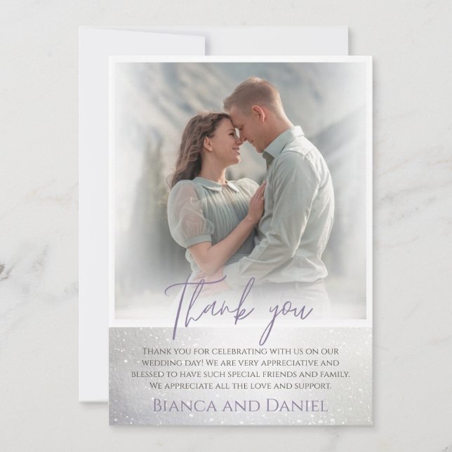 Tarjeta De Agradecimiento boda fotográfico con marco de borrosa blanco (Anverso)