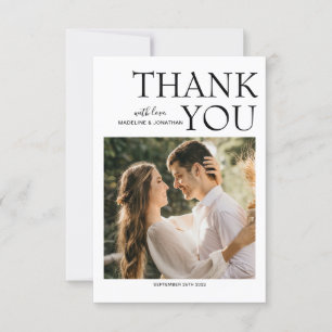 Tarjeta De Agradecimiento Boda fotográfico contemporáneo simple en blanco y 