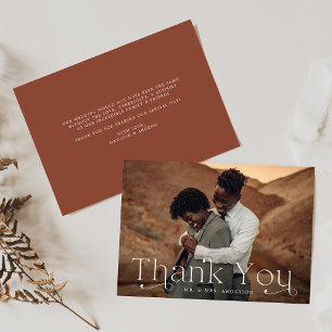 Tarjeta De Agradecimiento Boda fotográfico de arcilla marrón clásico