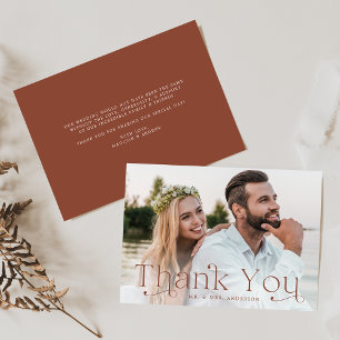 Tarjeta De Agradecimiento Boda fotográfico de arcilla marrón clásico
