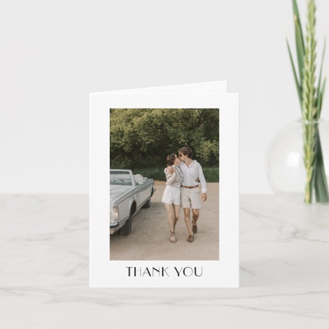 Tarjeta De Agradecimiento Boda fotográfico de Art Deco blanco minimalista (Anverso)