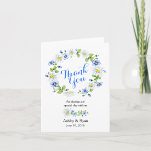 Tarjeta De Agradecimiento Boda fotográfico de Blue White Country Daisy Graci