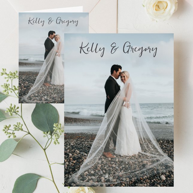 Tarjeta De Agradecimiento Boda fotográfico de Bride y Groom (Bride and Groom Photo Wedding Thank You Card)
