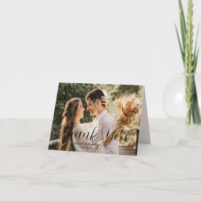 Tarjeta De Agradecimiento Boda fotográfico de caligrafía escrita a mano Grac (Anverso)