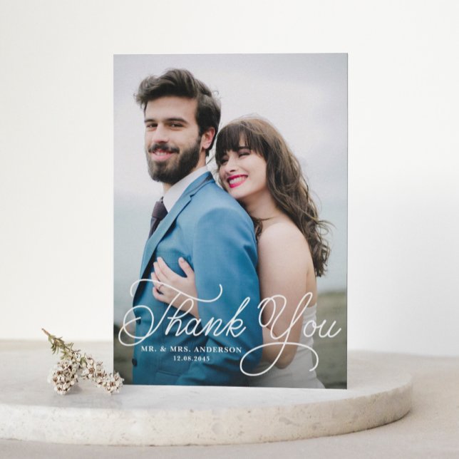 Tarjeta De Agradecimiento Boda fotográfico de caligrafía escrita a mano Grac (Subido por el creador)
