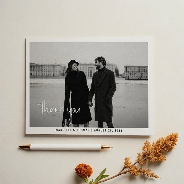 Tarjeta De Agradecimiento Boda fotográfico de caligrafía moderna (Subido por el creador)