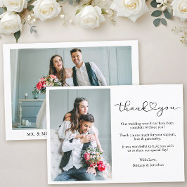 Tarjeta De Agradecimiento Boda fotográfico de caligrafía moderna con guión c