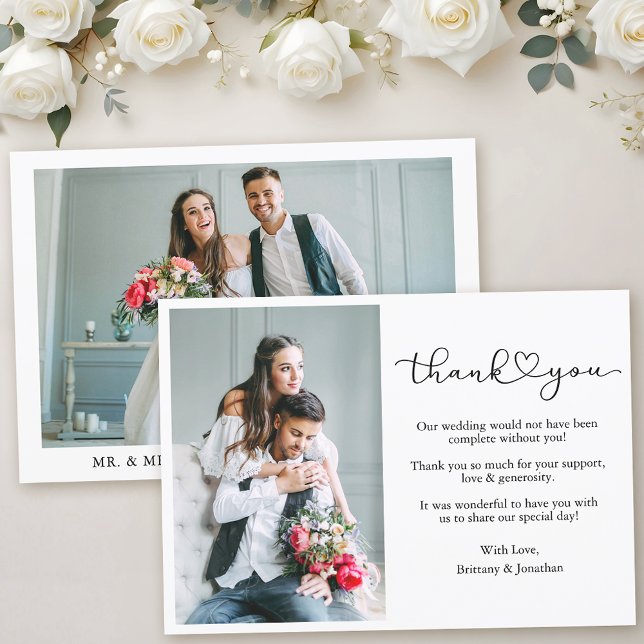 Tarjeta De Agradecimiento Boda fotográfico de caligrafía moderna con guión c (Customize to change your personalized text size or text style.)
