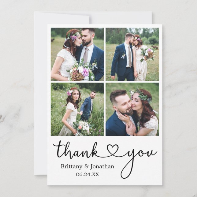 Tarjeta De Agradecimiento Boda fotográfico de caligrafía moderna Heart 4 (Anverso)