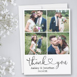 Tarjeta De Agradecimiento Boda fotográfico de caligrafía moderna Heart 4<br><div class="desc">Moderna caligrafía Minimalista simple guión Boda del corazón novia y Groom 4 foto tarjeta de agradecimiento</div>