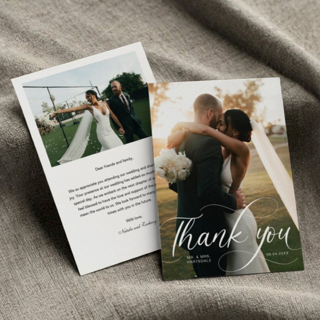 Tarjeta De Agradecimiento Boda fotográfico de caligrafía simple (Subido por el creador)