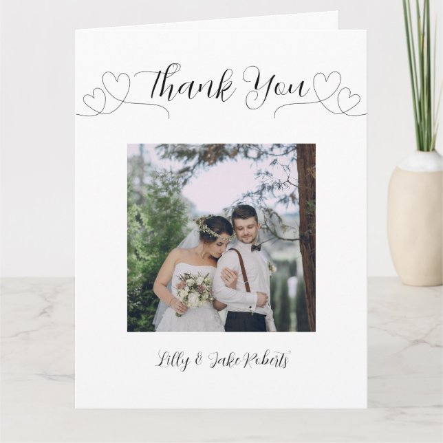 Tarjeta De Agradecimiento Boda fotográfico de corazón moderno (Anverso)