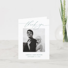 Tarjeta De Agradecimiento Boda fotográfico de escritura Minimalista verde