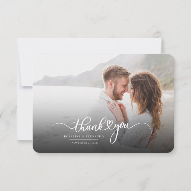Tarjeta De Agradecimiento Boda fotográfico de escritura moderna (Anverso)