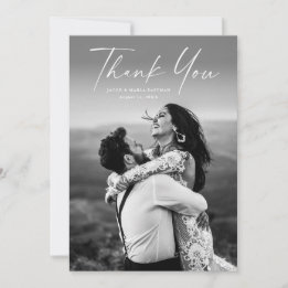 Tarjeta De Agradecimiento Boda fotográfico de escritura moderna
