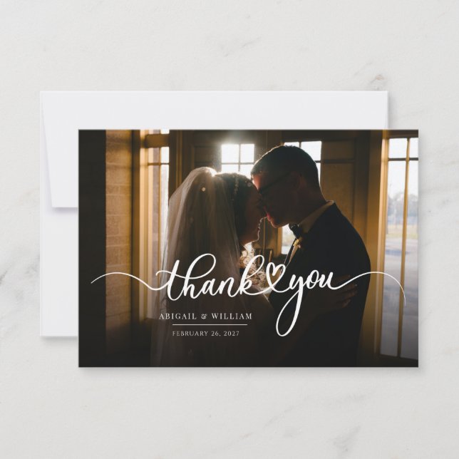 Tarjeta De Agradecimiento Boda fotográfico de escritura moderna (Anverso)