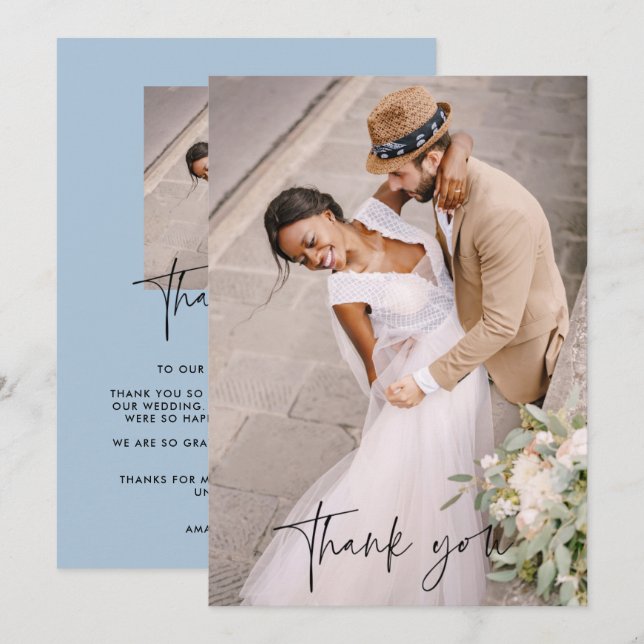Tarjeta De Agradecimiento Boda fotográfico de escritura moderna (Anverso / Reverso)