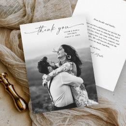Tarjeta De Agradecimiento Boda fotográfico de escritura moderna