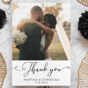 Tarjeta De Agradecimiento Boda fotográfico de escritura moderna