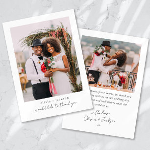 Tarjeta De Agradecimiento Boda fotográfico de escritura moderna